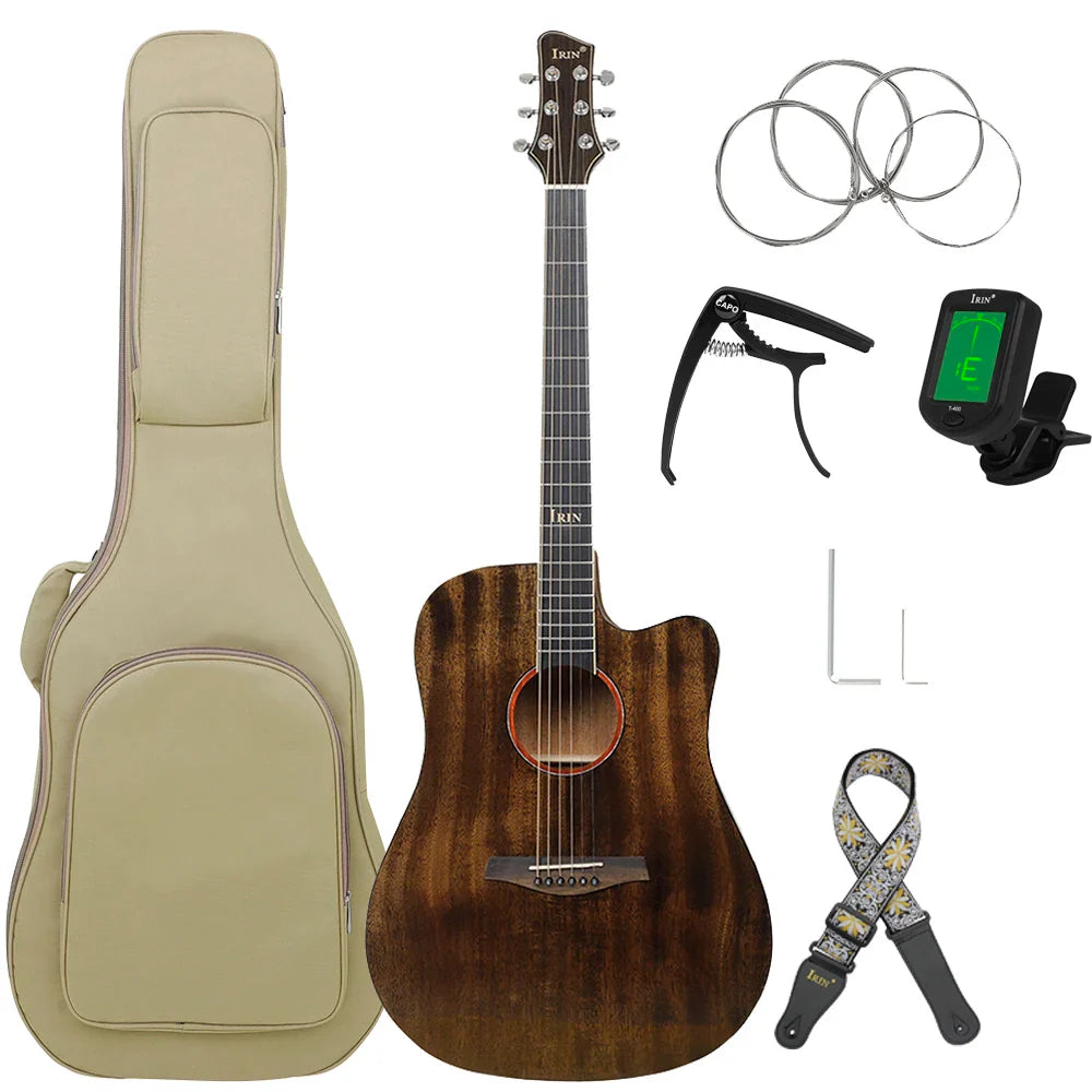 IRIN 40 Inch Acoustic Guitar 6 Strings Spruce Wood Panel Folk Guitarra with Bag